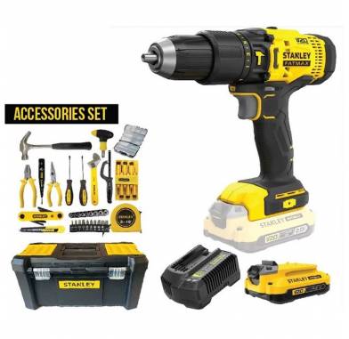 STANLEY 20V 1X1.5AH Li-ion Brushless Hammer Drill W/119 Tools Set SCD711C1H-B1